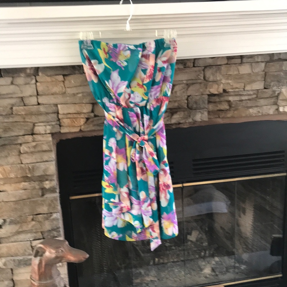 Express teal strapless short dress, size 2
